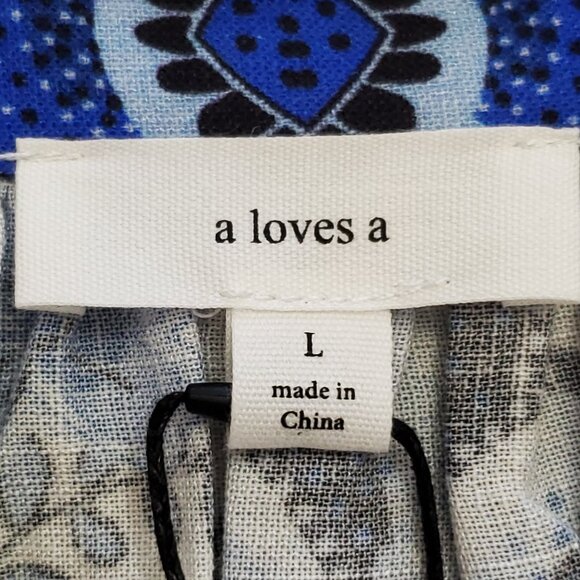 A Loves A Women's Floral Blu/White V-Neck Tassel Peasant Dress Size Large - Picture 10 of 15